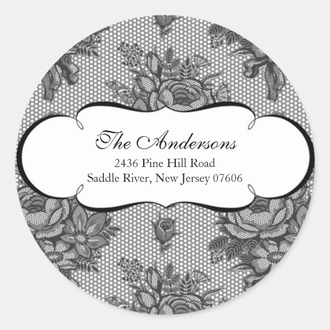 Black French Lace Address Wedding Sticker (Vorderseite)