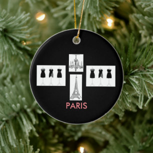 Black French Paris Ornement de Noël à thème