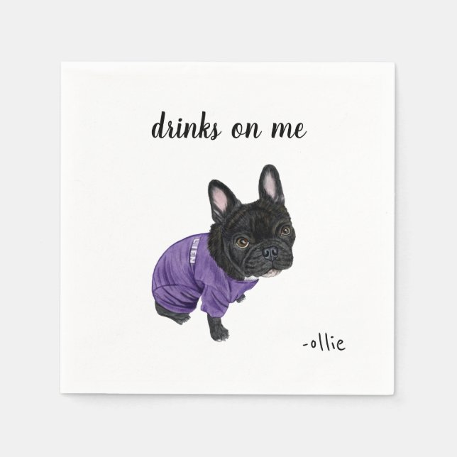 Black Frenchie Cocktail Napkins Serviette (Vorderseite)