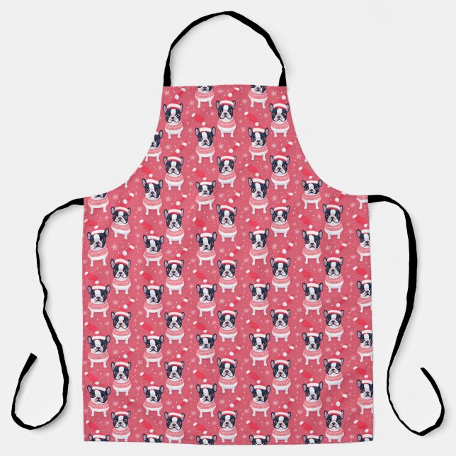 Black Frenchie Dog Christmas Cook Schürze (Vorderseite)