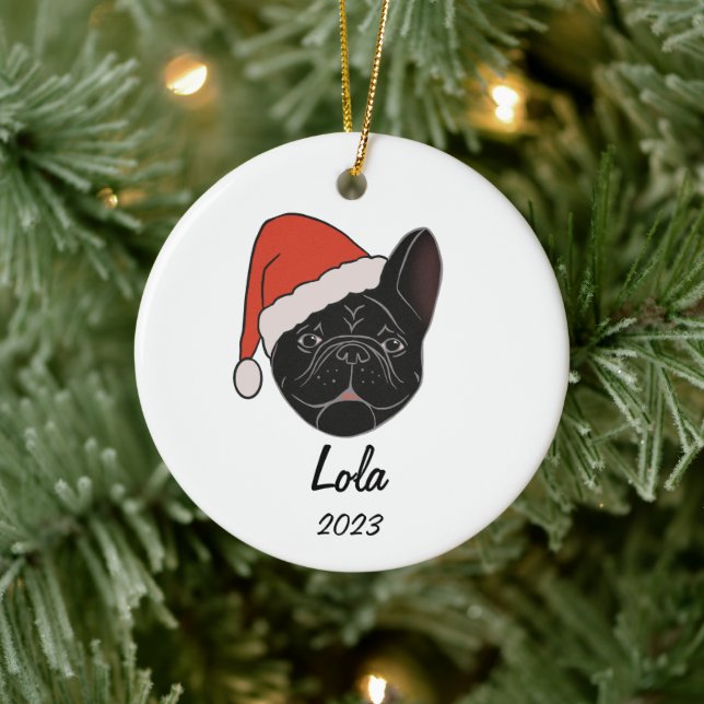 Black Frenchie Weihnachtsmannmütze Weihnachts-Orna Keramik Ornament (Baum)