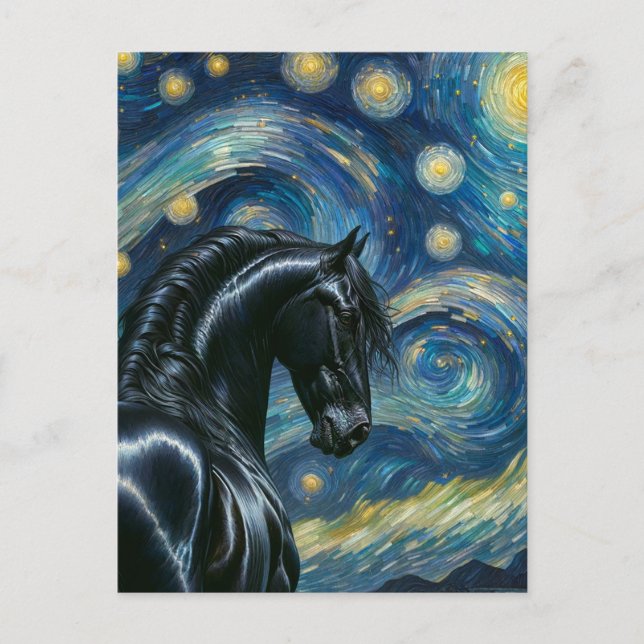 Black Fresian Horse Van Gogh Postkarte (Vorderseite)