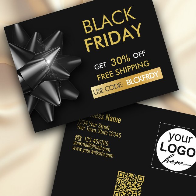 Black Friday Sale Classy Bow QR Code Discount Card (Von Creator hochgeladen)