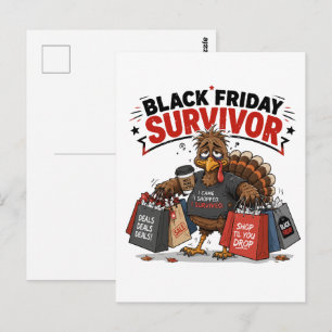 Black Friday Überlebender Truthahn Shopping Lustig Postkarte