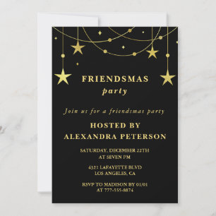Black Friendsmas invitations Party Gold Stars
