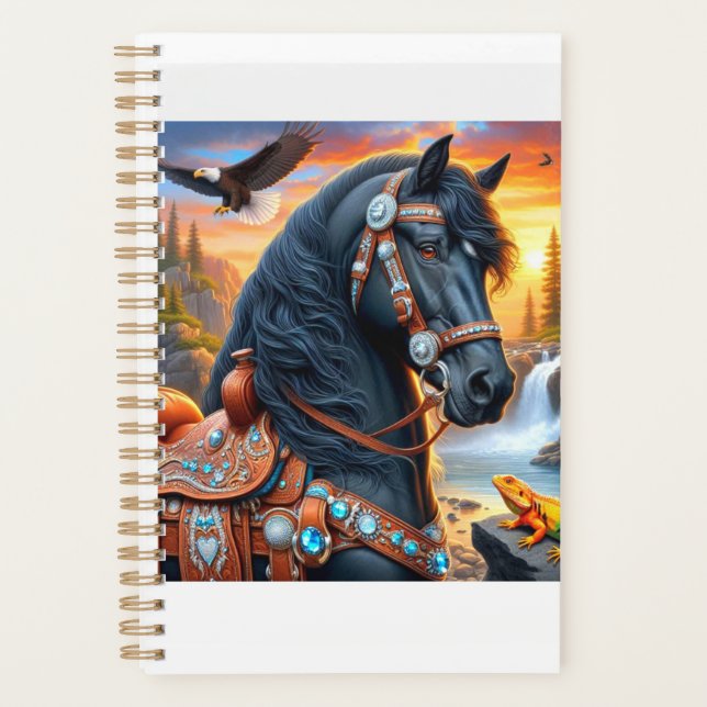 Black Friesian Horse Sunset Planer (Vorderseite)