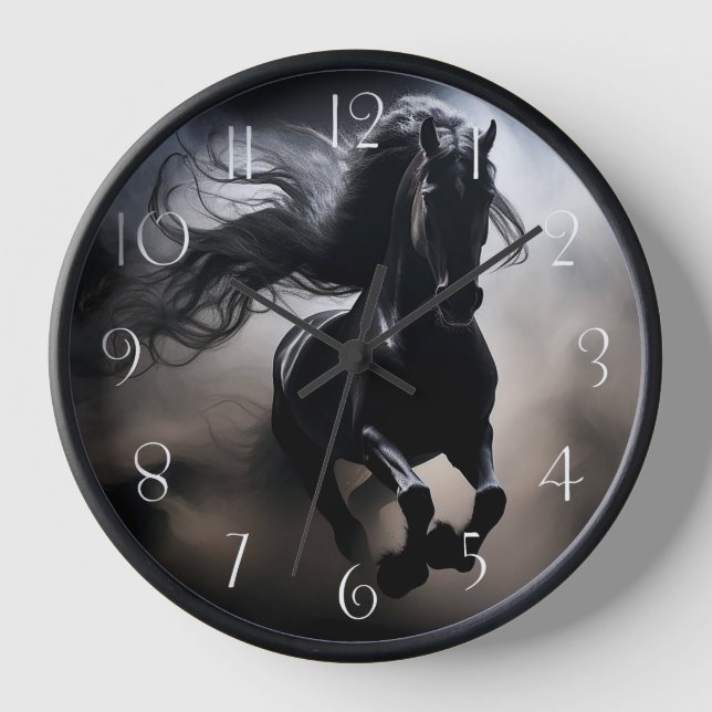 Black Friesian Horse Uhr (Vorderseite)