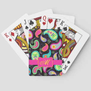 Black Fuchsia Pink Modern Paisley Monogram Spielkarten
