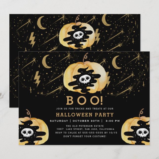 Black Fun Halloween Pumpkin Stars Einladung (Vorne/Hinten)