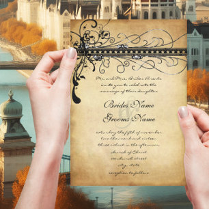 Black Funky Elegant Des Fils De Mariage Invitation