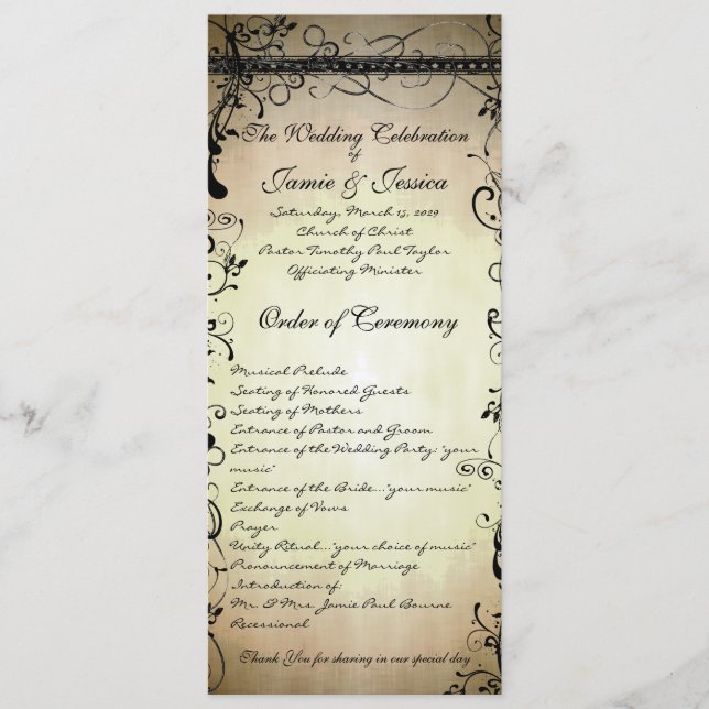 Black Funky Elegant Swirls Wedding Programme (Devant)