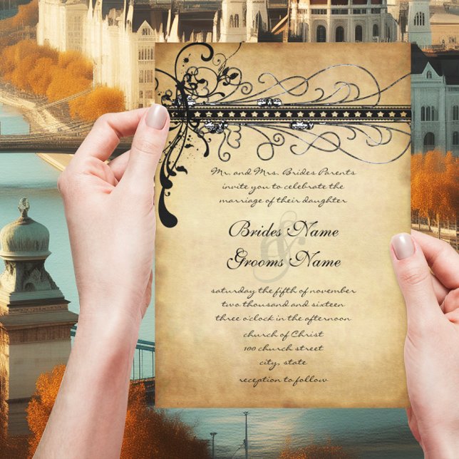 Black Funky Elegant Wirbel Hochzeit Einladungen (Von Creator hochgeladen)