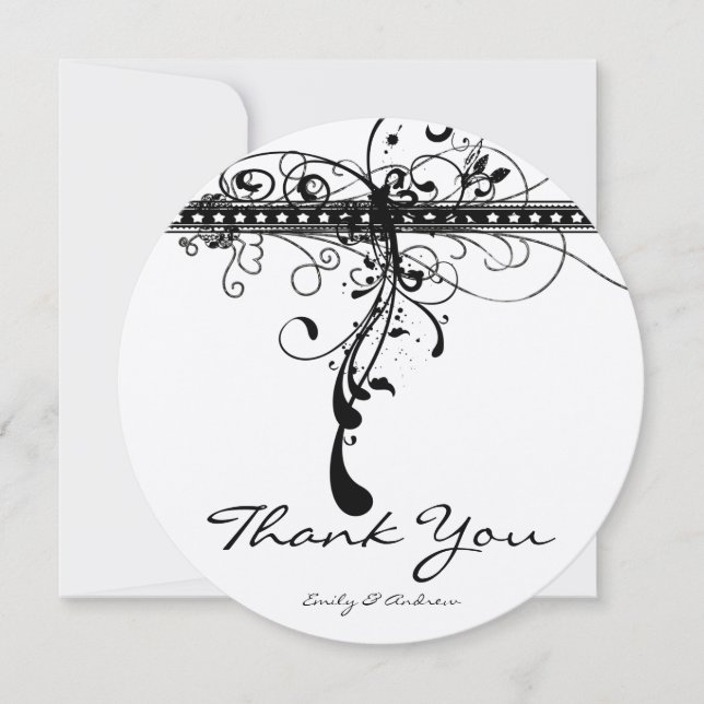 Black Funky Elegant Wirbel Hochzeit Vielen Dank Dankeskarte (Vorderseite)
