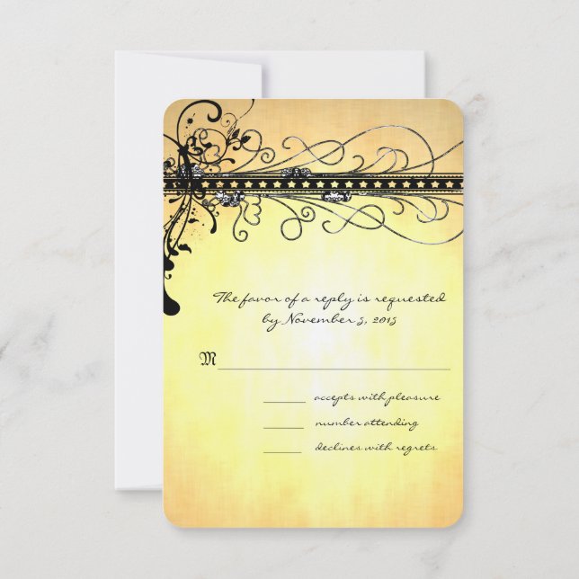 Black Funky Elegant Wirbel Hochzeitsfeiern RSVP Karte (Rückseite)