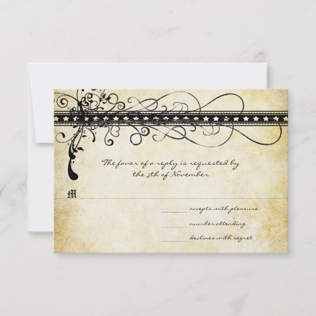 Black Funky Elegant Wirbel Hochzeitsfeiern RSVP Karte (Vorderseite)