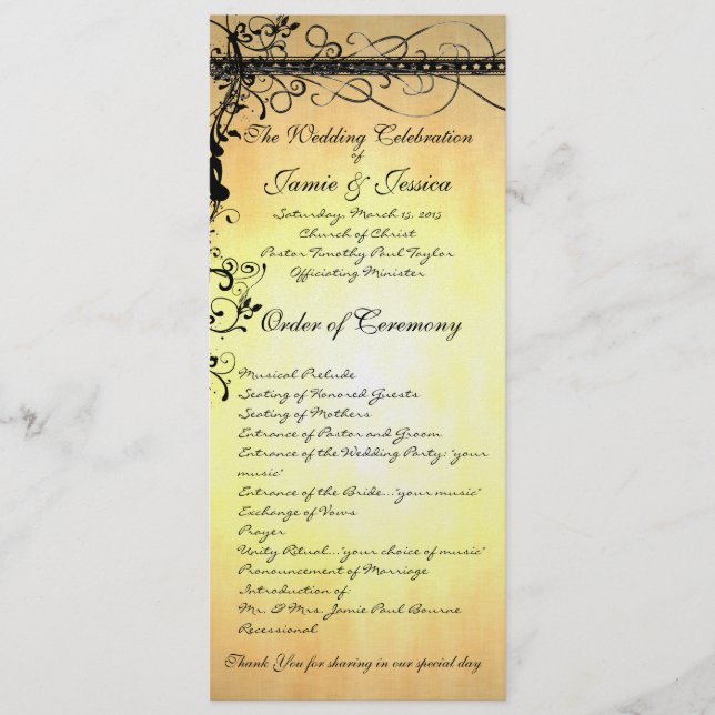 Black Funky Elegant Wirbel Wedding Program Programm (Vorderseite)