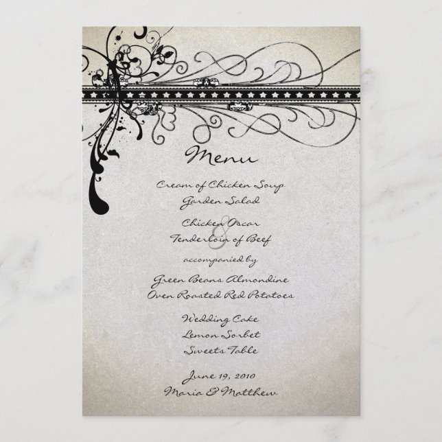 Black Funky Rustic Country Elegantes Hochzeitsmenü Menükarte (Vorderseite)