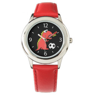 Black Funny Cartoon Dinosaur Soccer Armbanduhr