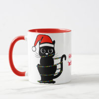 Black Funny Cat Christmas Light Weihnachtsmannmütz