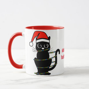 Black Funny Cat Weihnachten Weihnachtsmannmütze Re Tasse