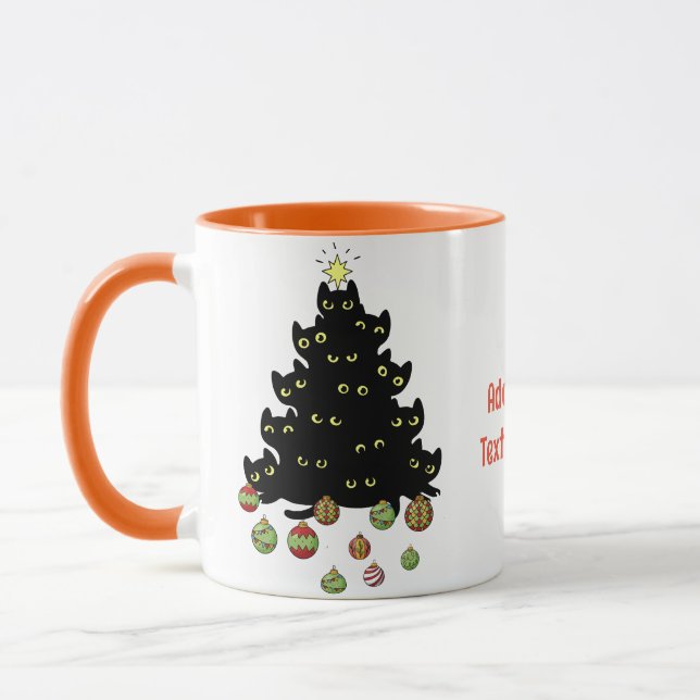 Black Funny Cat Weihnachtsbeleuchtung Tree Tasse (Links)