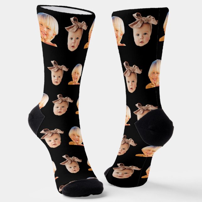 Black Funny Custom 2 Face Foto Vater Socken (Gewinkelt)