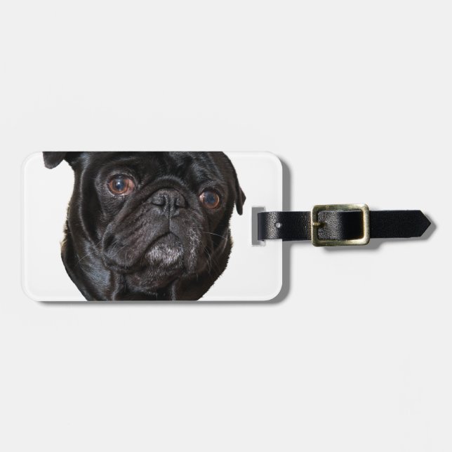 Black Funny Mops Gepäckanhänger (Vorderseite horizontal)