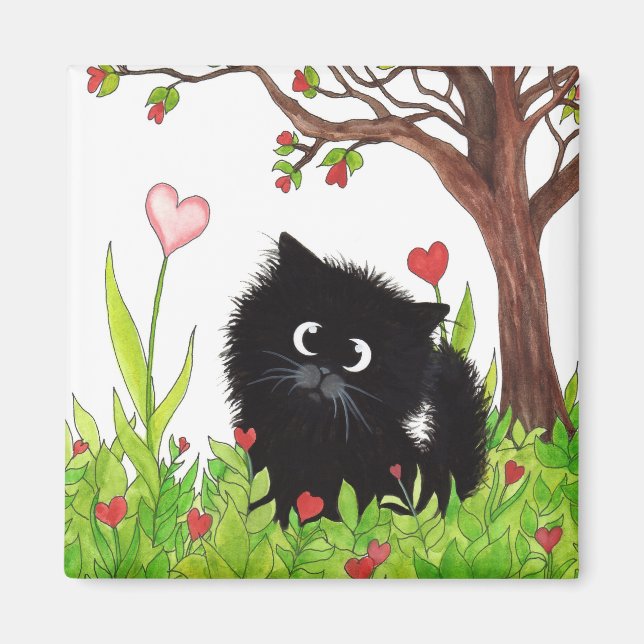 Black Fuzzy Cat von Bihrle Magnet (Vorne)