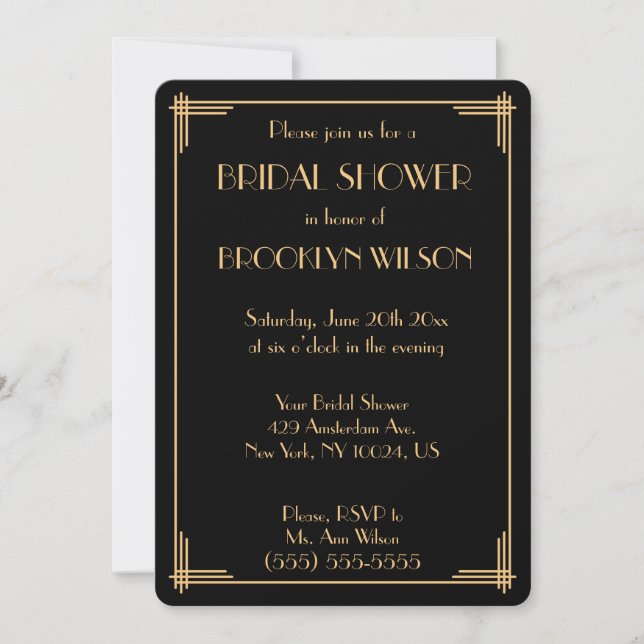 Black Gatsby Art Deco Brautparty Einladung (Vorderseite)
