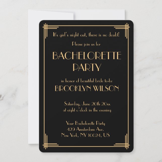 Black Gatsby Art Deco Junggeselinnen-Abschied Einl Einladung (Vorderseite)
