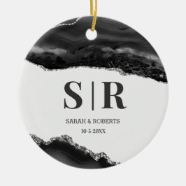 Black Geode Agate Paare Mit Monogramm Weihnachten Keramik Ornament