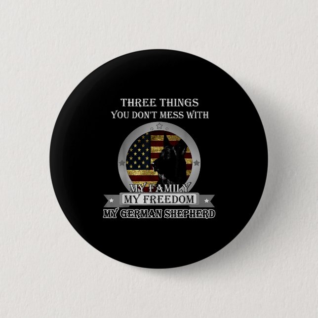 Black German Shepherd American Flag Three Things Y Button (Vorderseite)