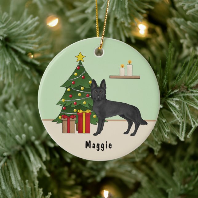 Black German Shepherd Dog Festivals Weihnachtsbaum Keramik Ornament (Baum)
