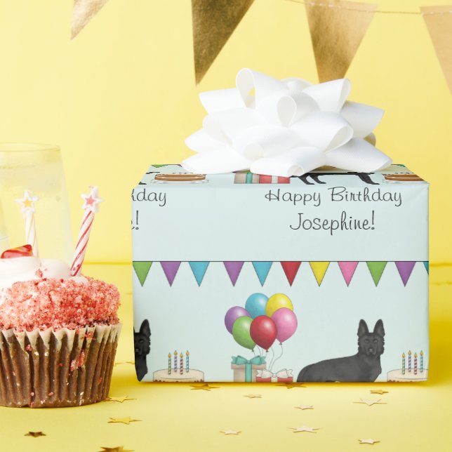 Black German Shepherd farbenfrohe Happy Birthday Geschenkpapier (Geburtstagsparty)