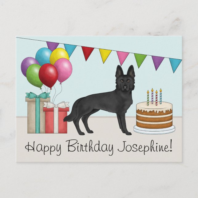 Black German Shepherd farbenfrohe Happy Birthday Postkarte (Vorderseite)