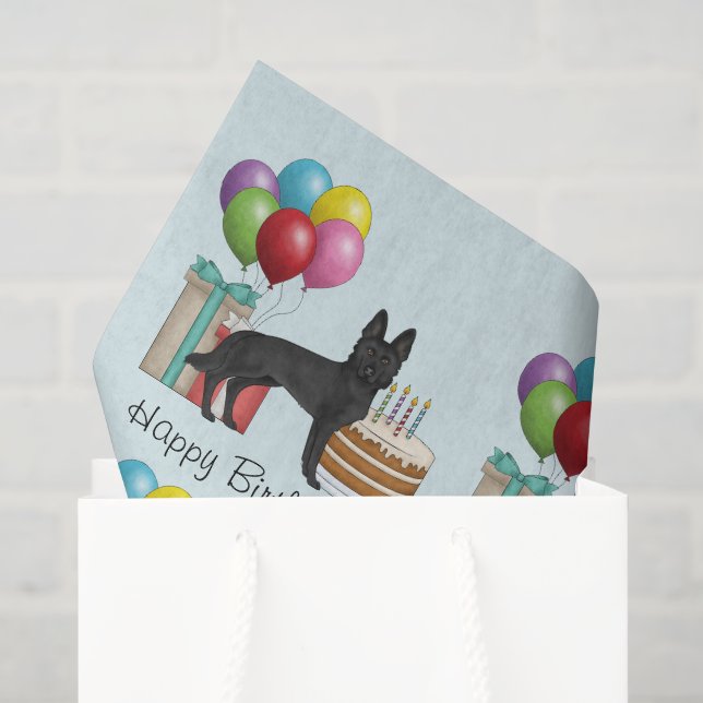 Black German Shepherd farbenfrohe Happy Birthday Seidenpapier (Geschenktüte)