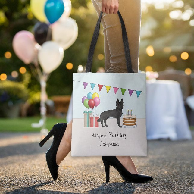 Black German Shepherd farbenfrohe Happy Birthday Tasche (Please note: This image is a digital mockup. The product may not be in scale.)