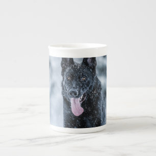 Black German Shepherd in snow Duvet Cover Prozellantasse