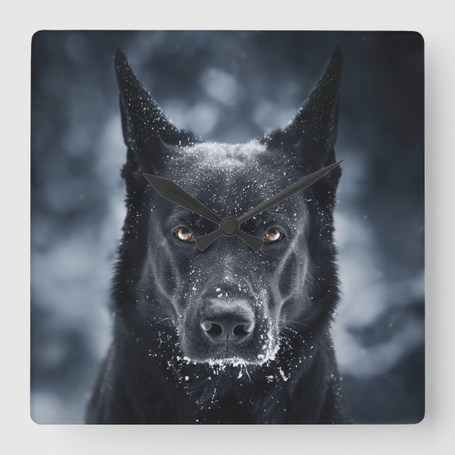 Black German Shepherd Quadratische Wanduhr (Vorderseite)