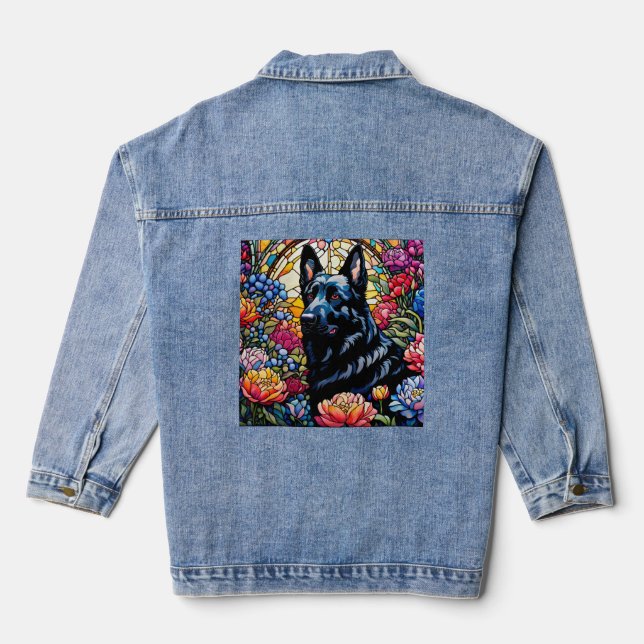 Black German Shepherd Stainted Glass Garden Jeansjacke (Rückseite)