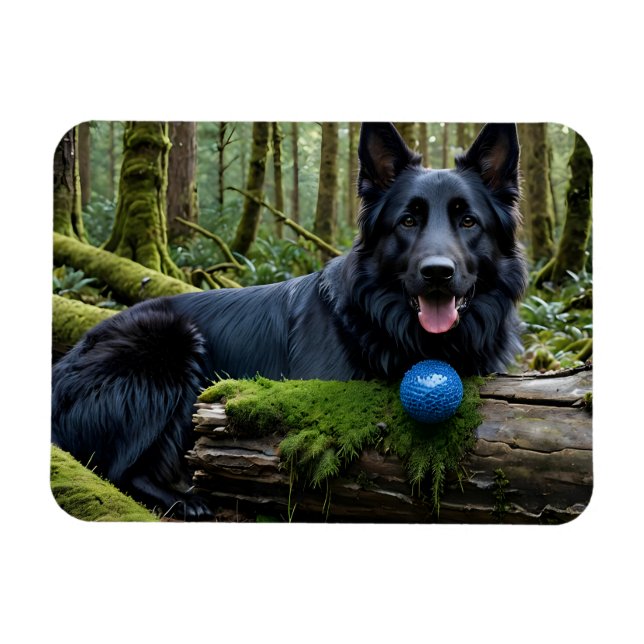 Black German Shepherd with Ball Magnet (Horizontal)