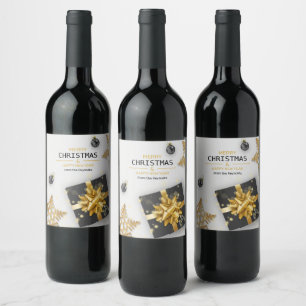Black Geschenkboxen Gold Snowflakes Weihnachtsbäum Weinetikett