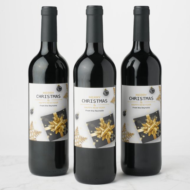 Black Geschenkboxen Gold Snowflakes Weihnachtsbäum Weinetikett (Flaschen)