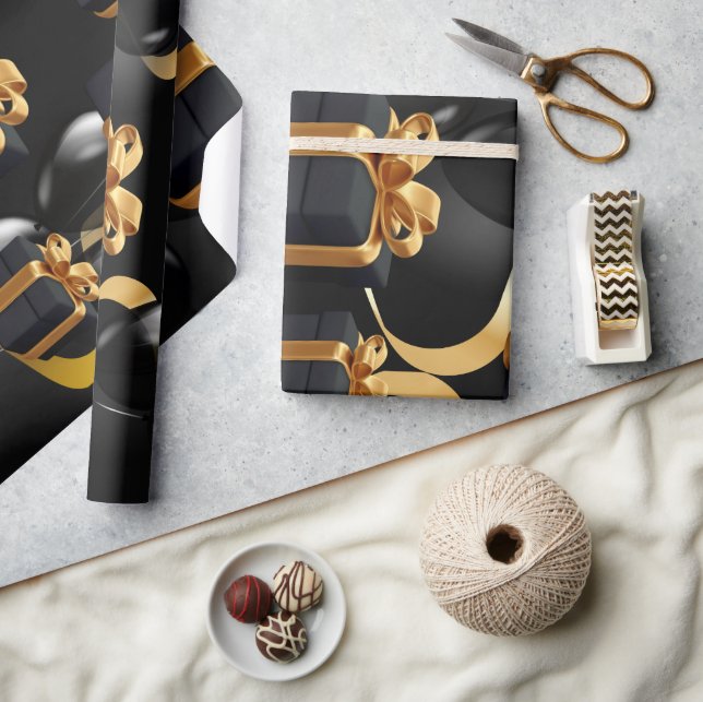 Black Geschenkboxen und Gold Bow Matte Wrapping Pa Geschenkpapier (Basteln)