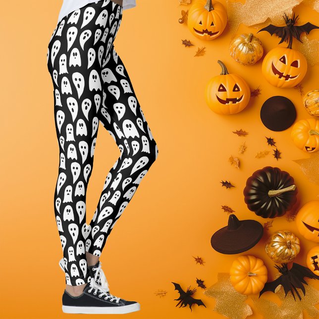 Black Ghost Halloween Leggings (Halloween ghost and ghouls leggings, perfect for halloween parties. )