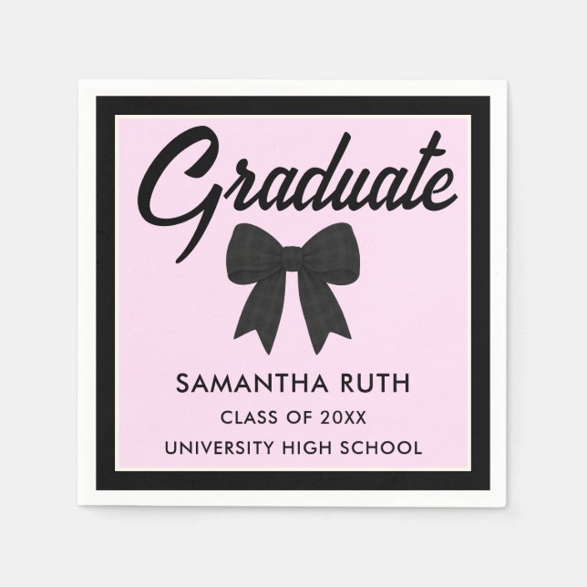 Black Gingham Bow Graduation Party Serviette (Vorderseite)