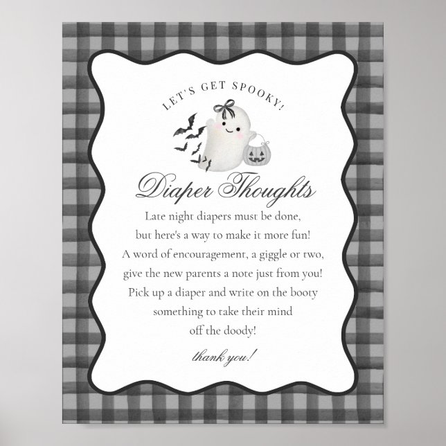 Black Gingham Cute Ghost Diaper Thoughts Sign Poster (Vorne)