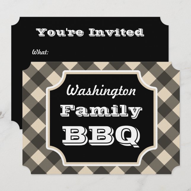 Black Gingham Family Summer GRILLEN Picnic Einladu Einladung (Vorne/Hinten)