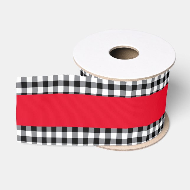 Black Gingham Grosgrain Ribbon Ripsband (Spule)