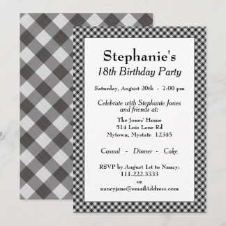 Black Gingham Karos Muster für Jeden Anlaß Einladung